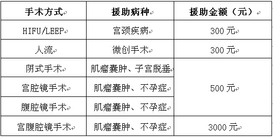 妇科微创手术援助300-3000元